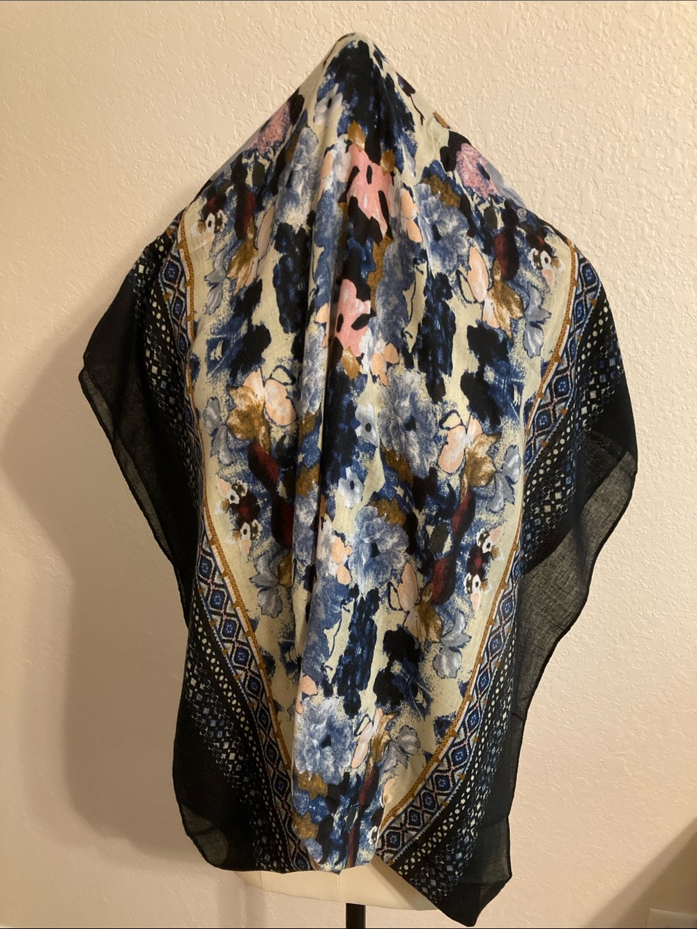 Banana Republic Navy Floral Infinity Scarf with Blue, Pink & Gold Accents - Picture 4 of 5